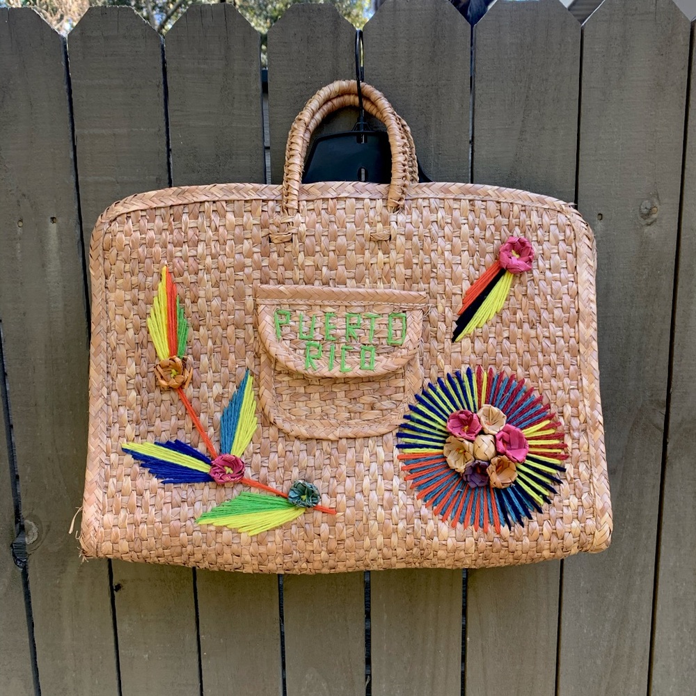 Vintage Embroidered Wicker Bag